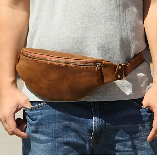 Schmale Bauchtasche Herren aus Leder mit Metallverschluss