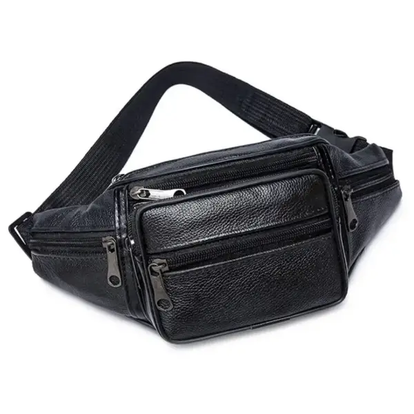 Bauchtasche Herren Leder Schwarz mit mehreren Fächern