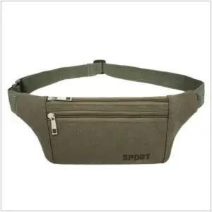 Olivgrüne Bauchtasche aus Canvas mit zwei Reißverschlüssen und verstellbarem Gurt