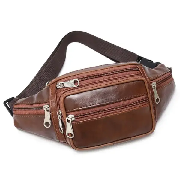 Bauchtasche Herren Leder Schwarz mit mehreren Fächern – Bild 2