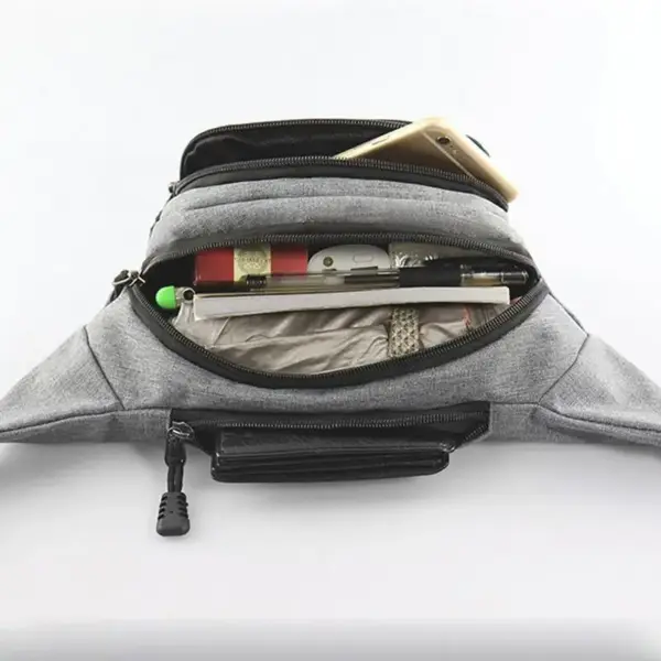 Bauchtasche Herren Stoff mit gestaffelten Reißverschlussfächern – Bild 2
