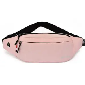 Rosa Bauchtasche mit schwarzem Gurt und Reißverschlussfach auf weißem Hintergrund
