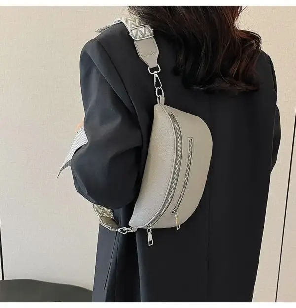 Bauchtasche Damen Kunstleder mit Webgurt und Reißverschlüssen