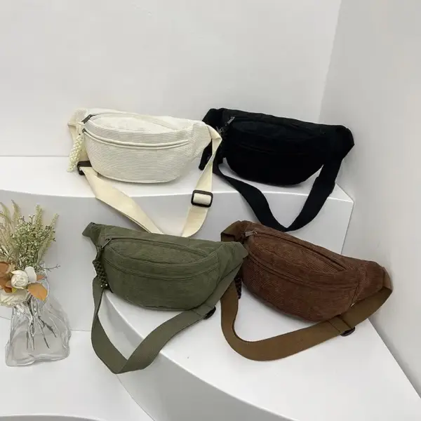 Bauchtasche Braun Damen aus Cord mit Zippern und Gurt – Bild 2