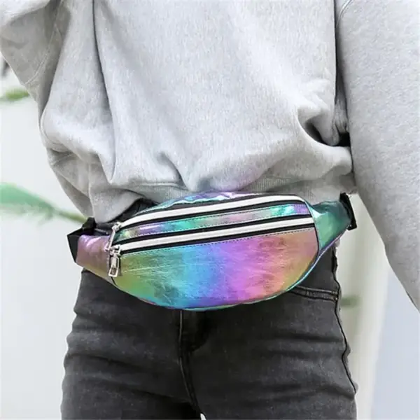 Holografische Bauchtasche Herren Weiß mit zwei Reißverschlüssen – Bild 2