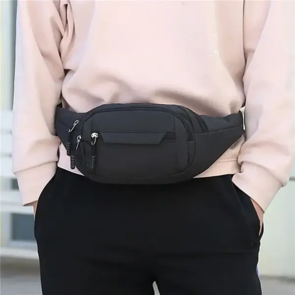 Bauchtasche Herren Schwarz mit Frontfach und Zipperbändern