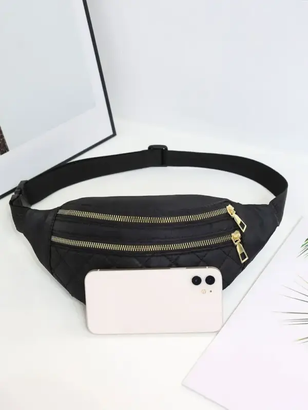 Mittelgroße Bauchtasche Schwarz mit Steppmuster – Bild 2