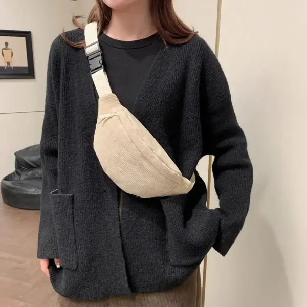 Bauchtasche Cord Beige mit verstellbarem Schultergurt – Bild 3