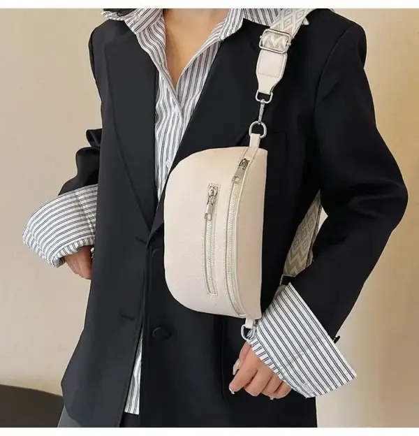Bauchtasche Damen Kunstleder mit Webgurt und Reißverschlüssen – Bild 2