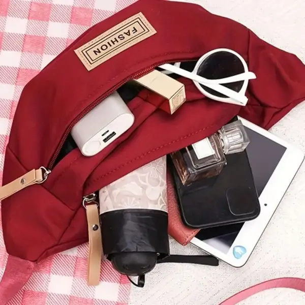 Bauchtasche Rot Weiß mit breitem Gurt und Reißverschluss – Bild 3