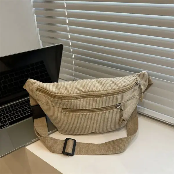 Bauchtasche aus Cord in Grün mit zwei Reißverschlüssen – Bild 3