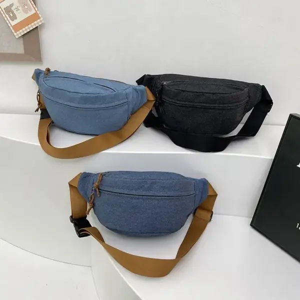 Bauchtasche Braun Damen aus Cord mit Zippern und Gurt – Bild 3