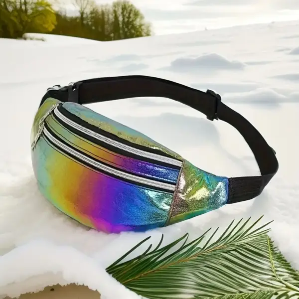 Holografische Bauchtasche Herren Weiß mit zwei Reißverschlüssen – Bild 3