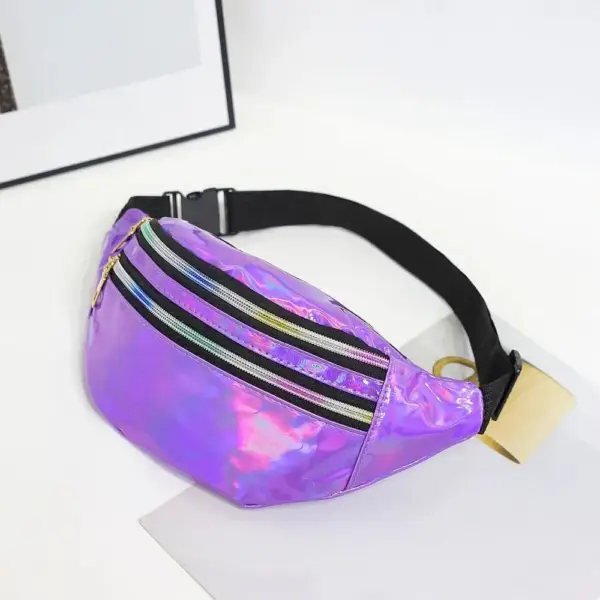 Bauchtasche Beige Herren holografisch mit zwei Reißverschlüssen – Bild 2