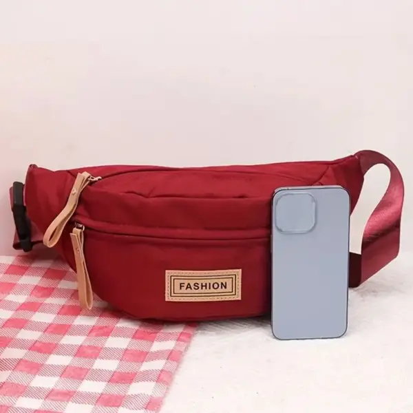 Bauchtasche Rot Weiß mit breitem Gurt und Reißverschluss – Bild 4