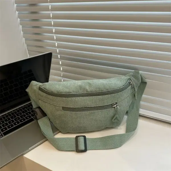 Bauchtasche aus Cord in Grün mit zwei Reißverschlüssen – Bild 4