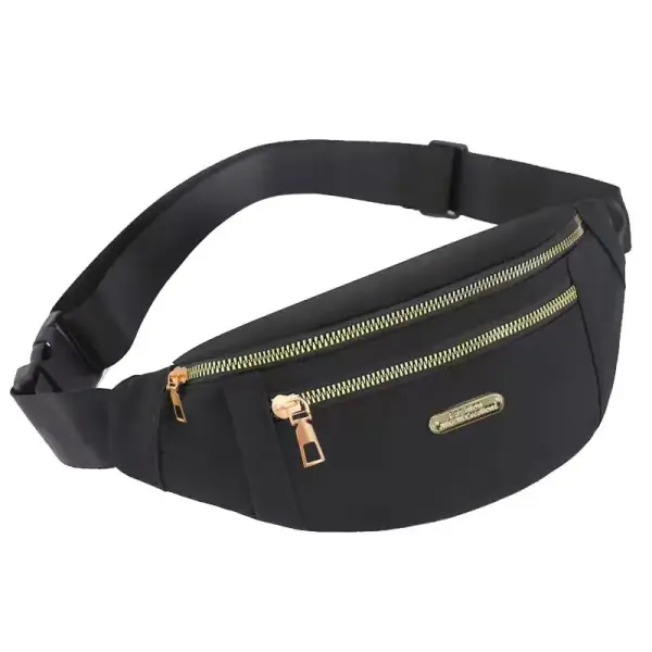 Bauchtasche schlicht mit Doppel-Reißverschluss und Zierplakette