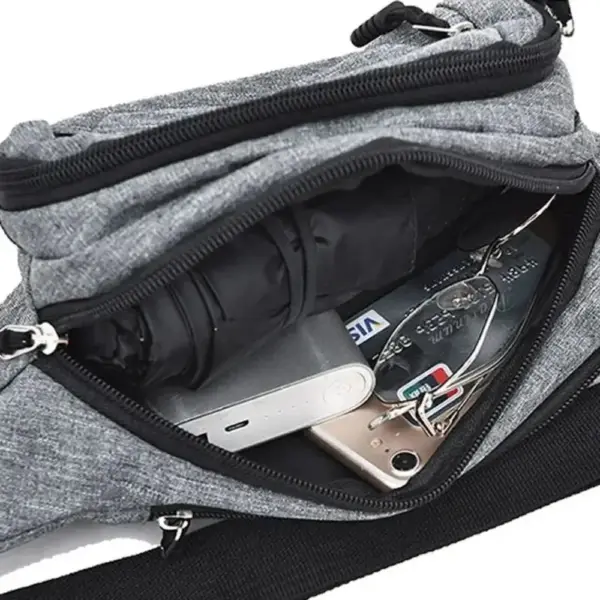 Bauchtasche Blau mit Reißverschlussfächern und Streifen am Gurt – Bild 2
