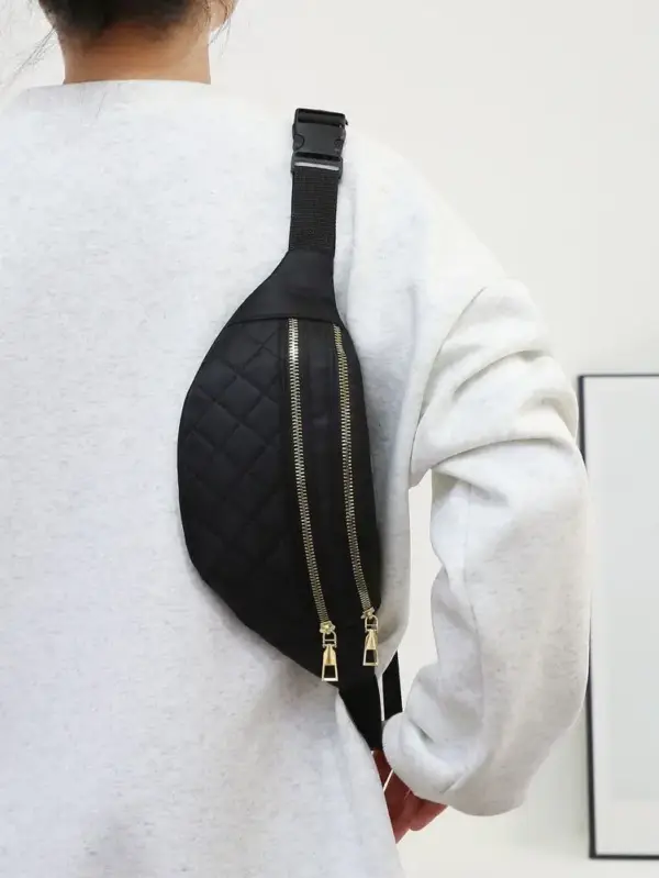 Mittelgroße Bauchtasche Schwarz mit Steppmuster – Bild 4