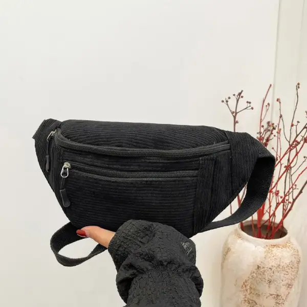 Bauchtasche zum Quertragen aus Cord mit zwei Reißverschlüssen – Bild 5