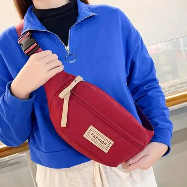 Bauchtasche Rot Weiß mit breitem Gurt und Reißverschluss – Bild 5