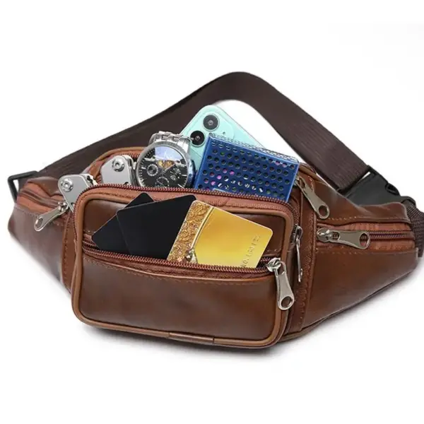 Bauchtasche Herren Leder Schwarz mit mehreren Fächern – Bild 4