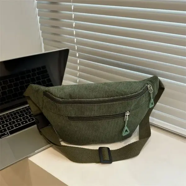 Bauchtasche aus Cord in Grün mit zwei Reißverschlüssen – Bild 5
