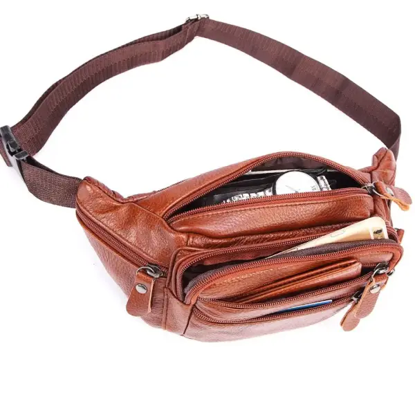 Bauchtasche Herren aus Leder in Braun mit Reißverschlussfächern – Bild 4