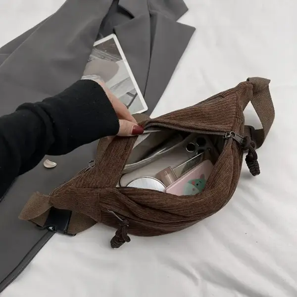 Bauchtasche Braun Damen aus Cord mit Zippern und Gurt – Bild 4