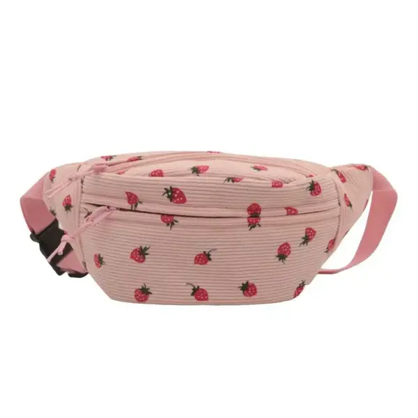 Pinke Bauchtasche Cord mit Erdbeer-Muster – Bild 4