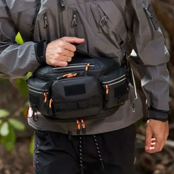 Bauchtasche Nylon Schwarz mit Tragegriff und Außentaschen – Bild 3