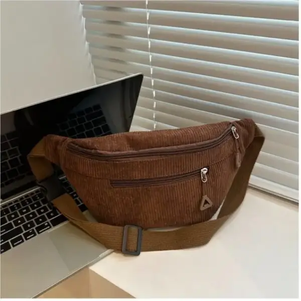 Bauchtasche aus Cord in Grün mit zwei Reißverschlüssen – Bild 6