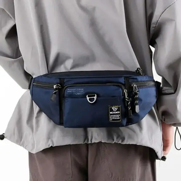 Große Bauchtasche Herren in Blau mit Gurt und Außenfächern – Bild 5