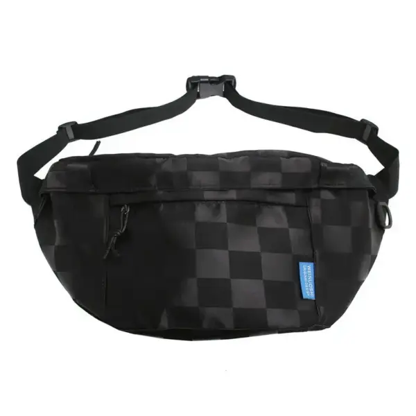 Große Bauchtasche Schwarz mit Karomuster und Reißverschluss – Bild 3